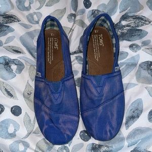 Blue Distressed Cotton Women’s Toms Slip On Sneakers Shoes Lightweight Size 7